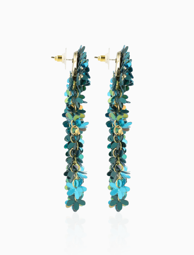 Blauwe/Groene Oorbellen Sequin Flower Rain  Fleur