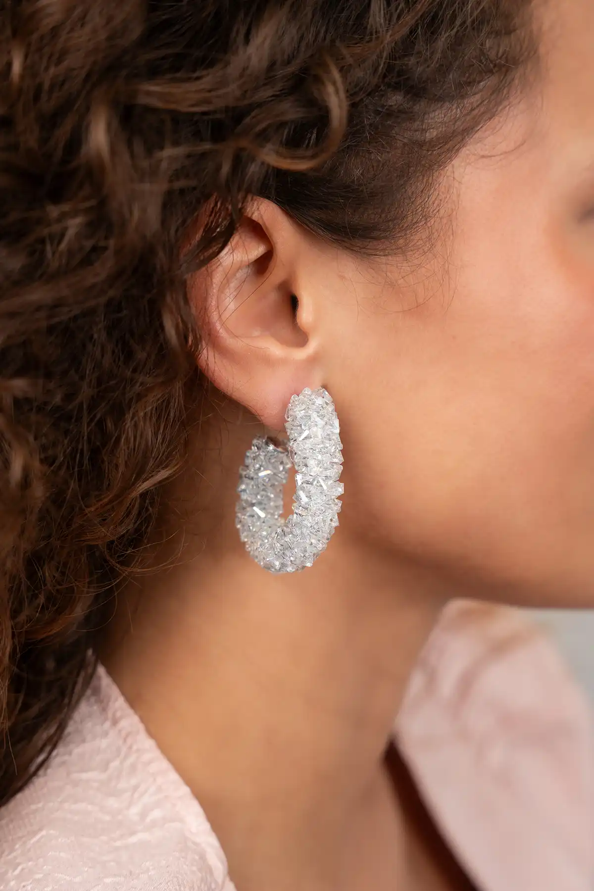 Crystal Silver Oorbellen Pascalle Creole Raw