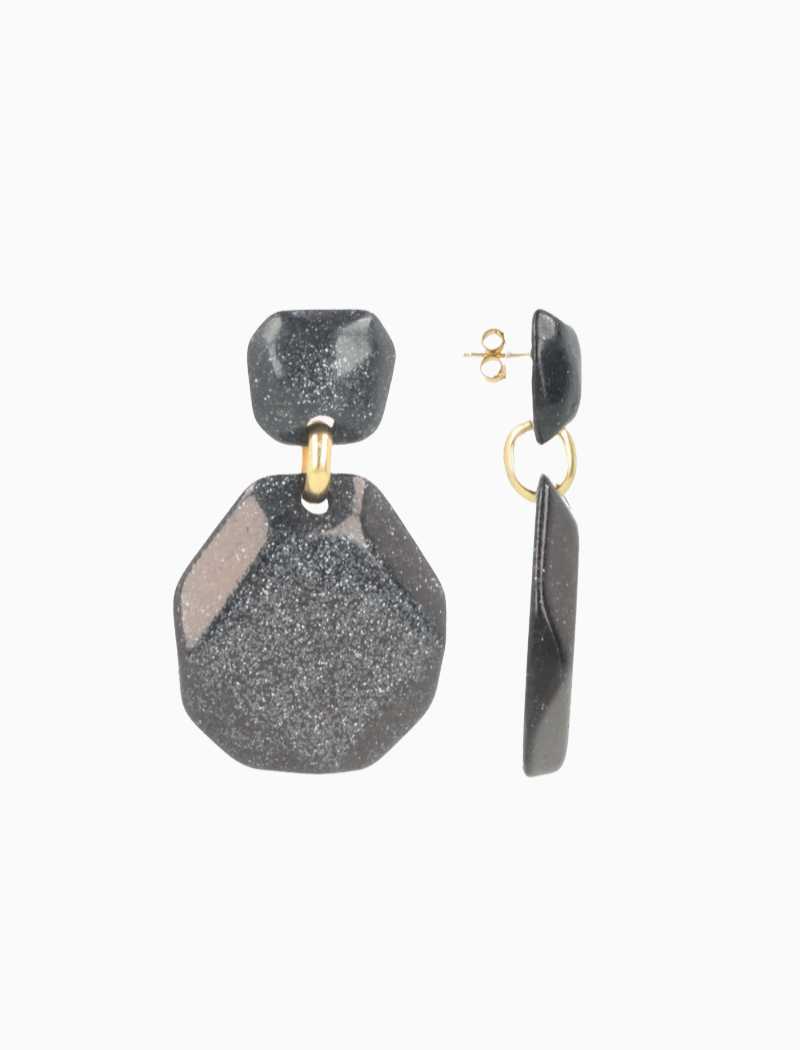 Zwarte Glitter Oorbellen Zora Double XL