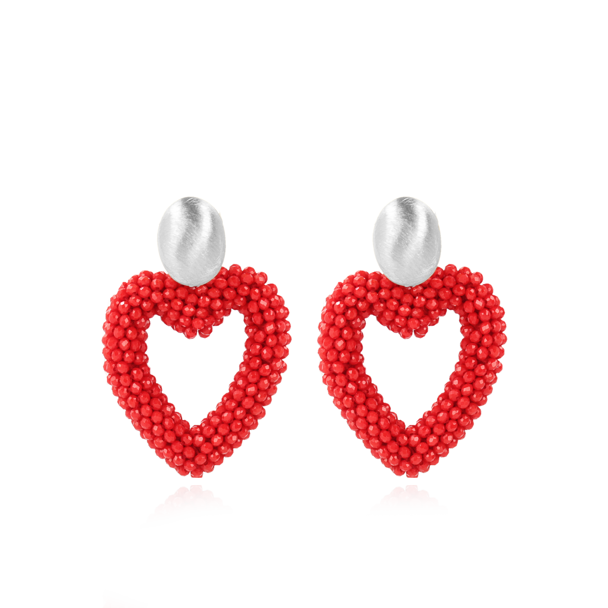Rode Hart Oorbellen Valentijn  Brushed Ovaal