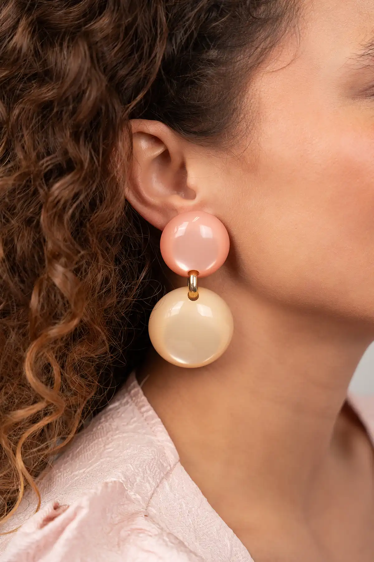 Rosa/Beige Oorbellen Polly Double Round M