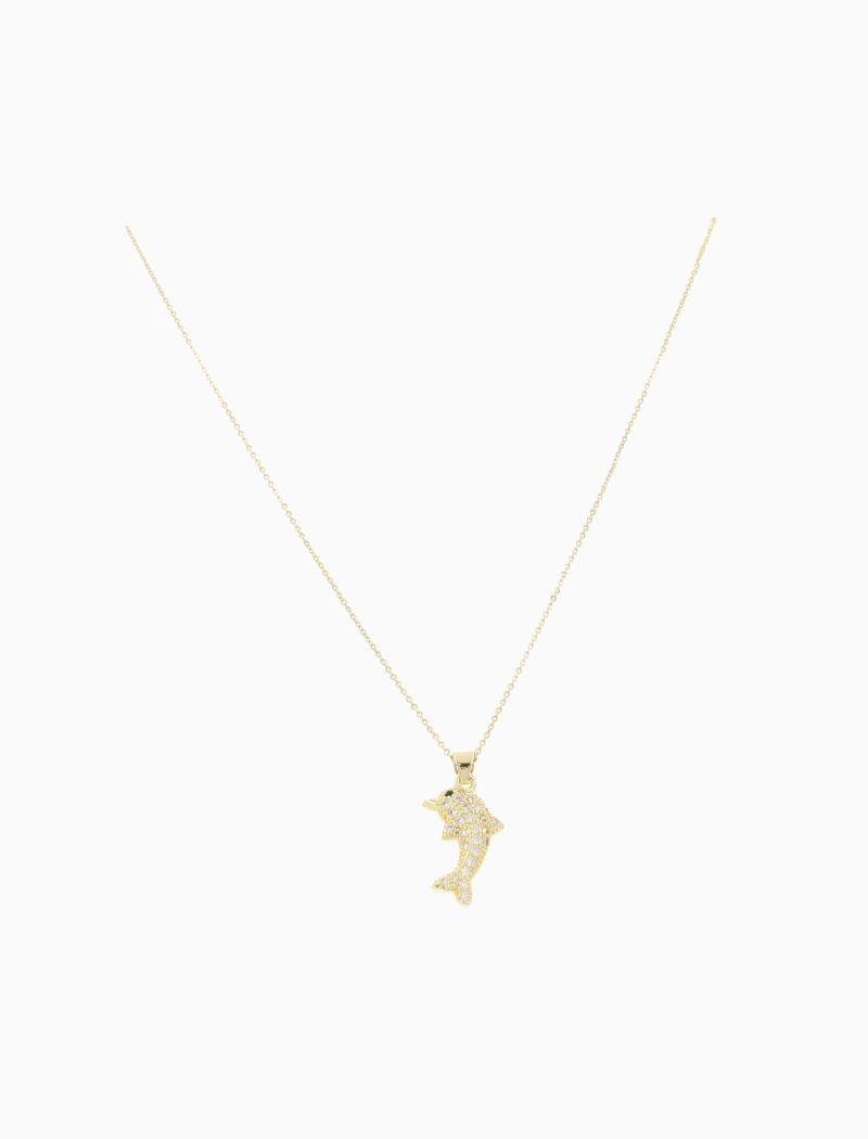SY Necklace Dolphin with Crystal Stones - Gold