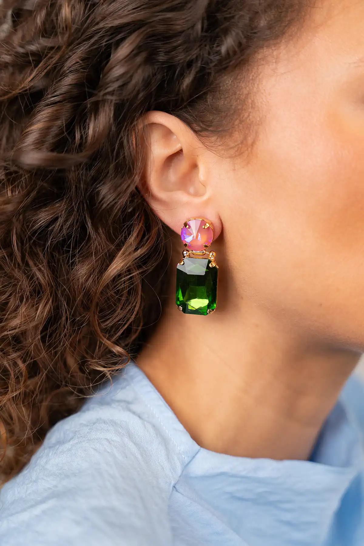 Fuchsia Earrings Suzi Rectangle w/ Round Earplug