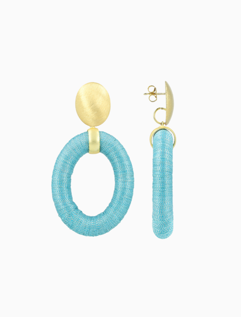 Blue Earring Oval with Bead Threated L Faye