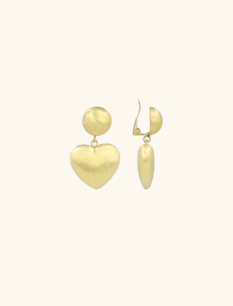 Classic Earrings Brushed Heart S Clip