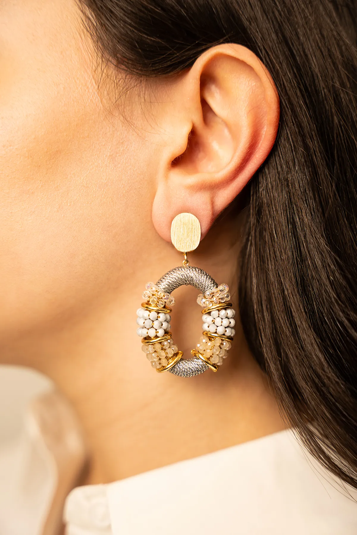 Crystal Silver/Nude Oorbellen Elle Combi Oval Deluxe M Clip