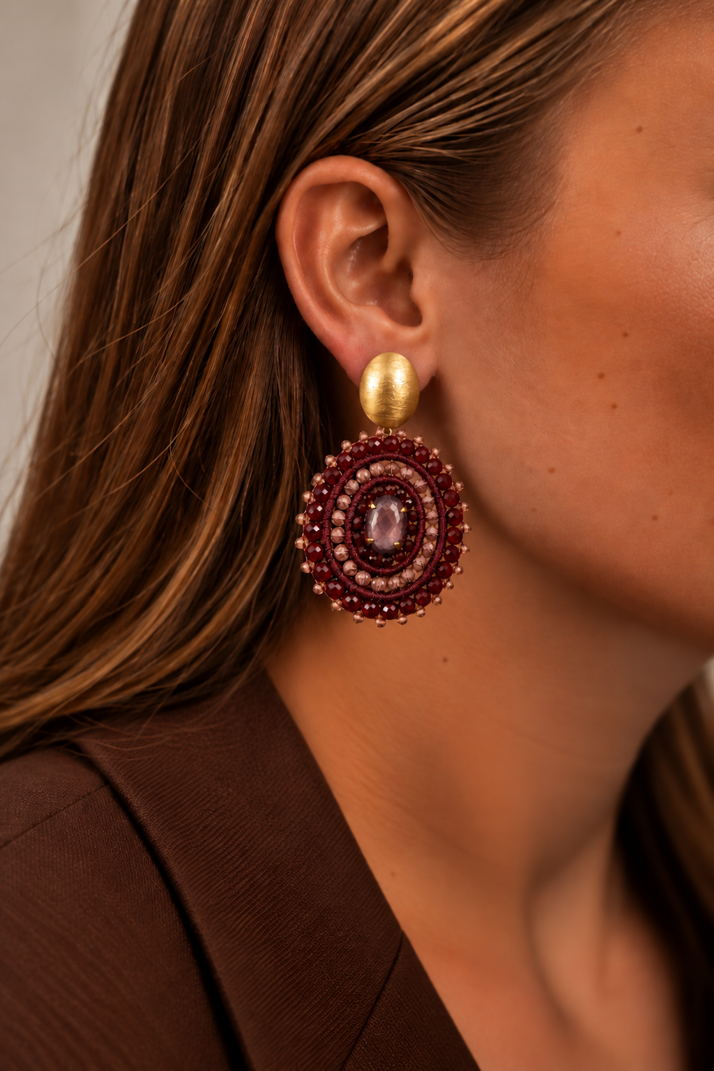 Bordeaux Filled Oval 3 Rings w/ Stone Jamie M