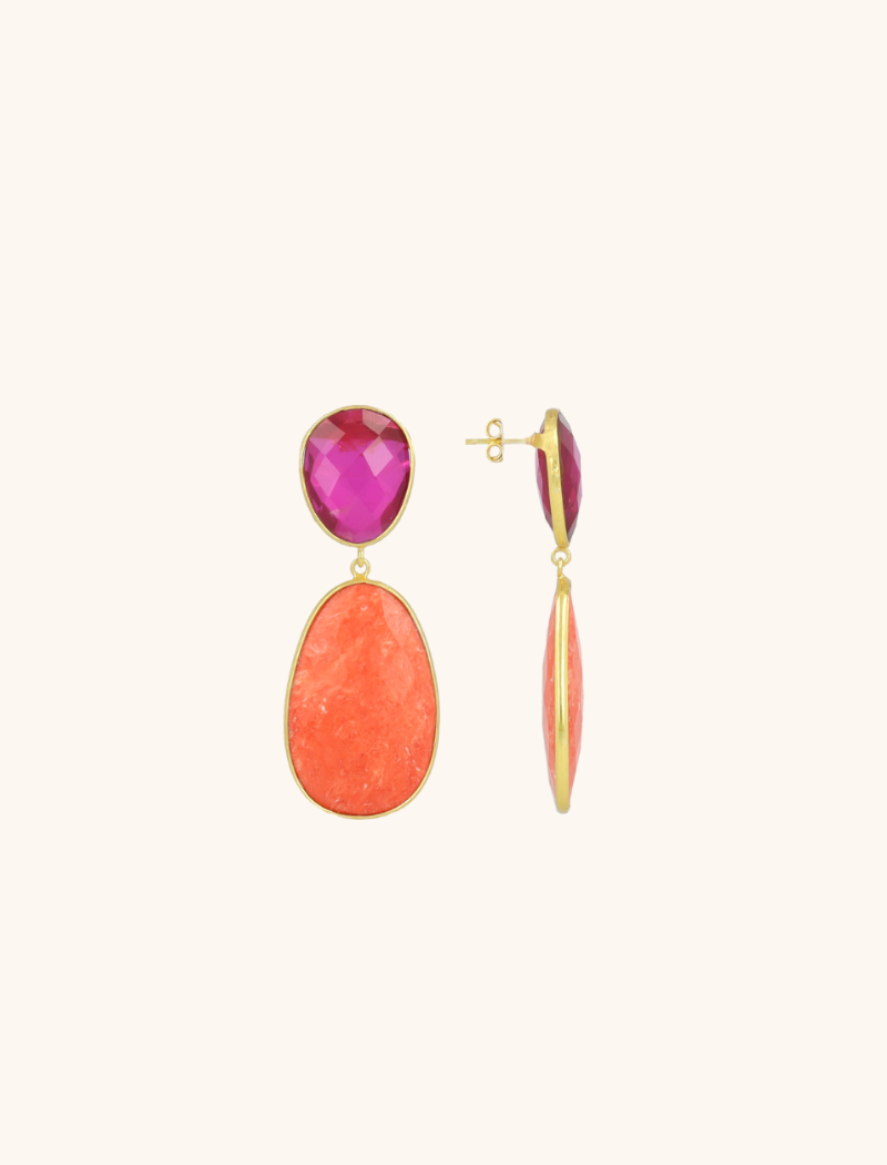 Fuchsia/Oranje Oorbellen Doris Framed Oval M