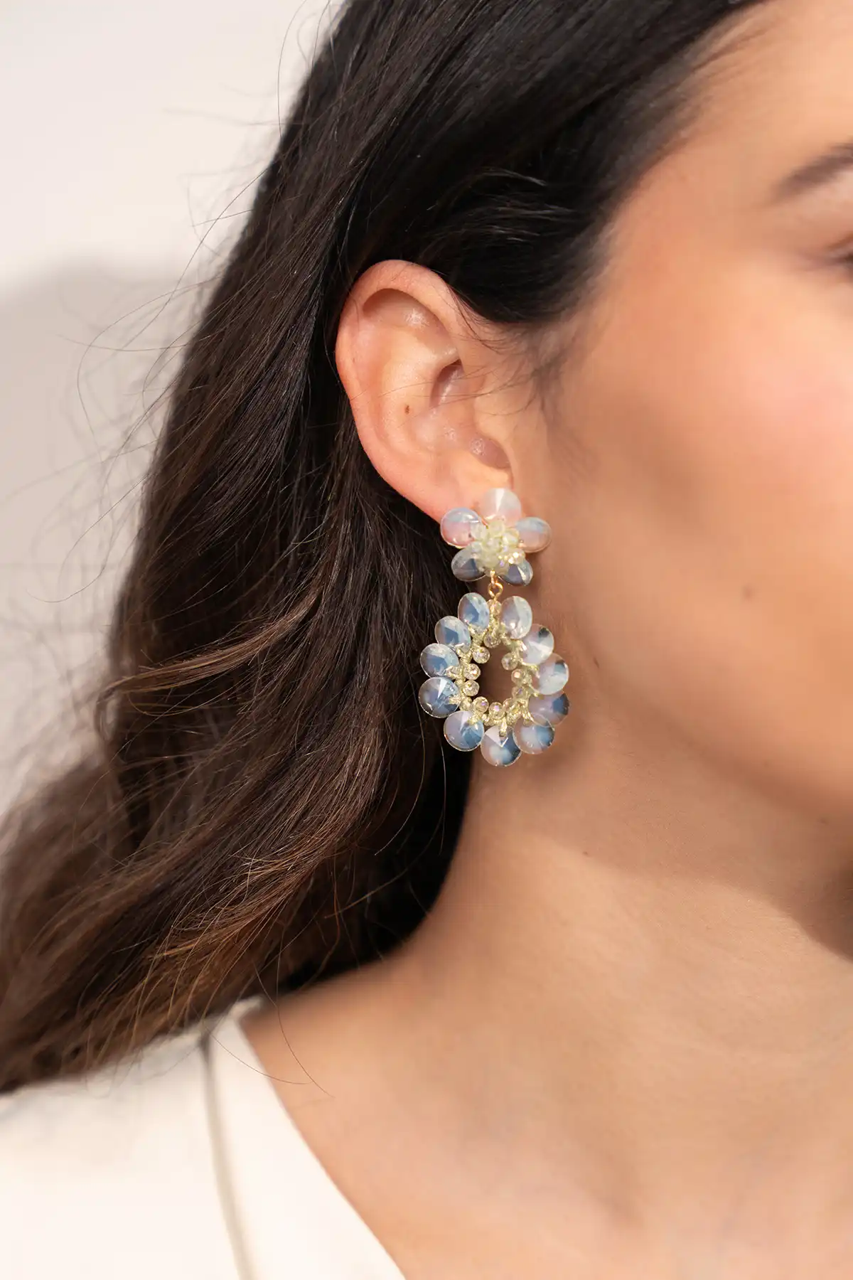 Light Aqua Oorbellen Apollo Flower Double Drop S / M