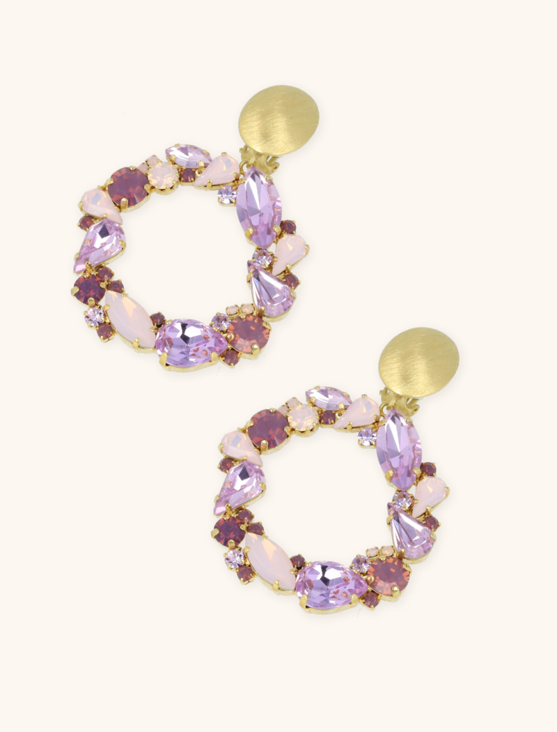 Purple Earrings Strass Lynn Round Clip