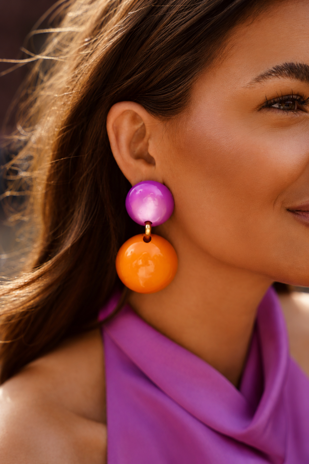 Fuchsia/ Orange Ohrringe Polly Statement Double Round M