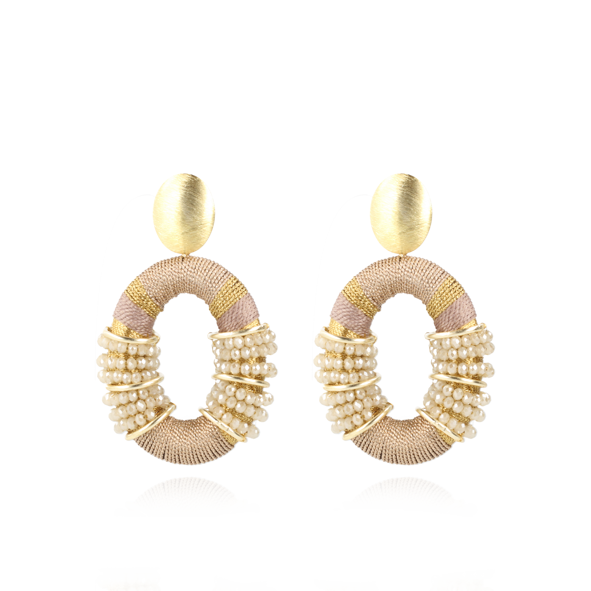 Beige Earrings Combi Oval L Deluxe