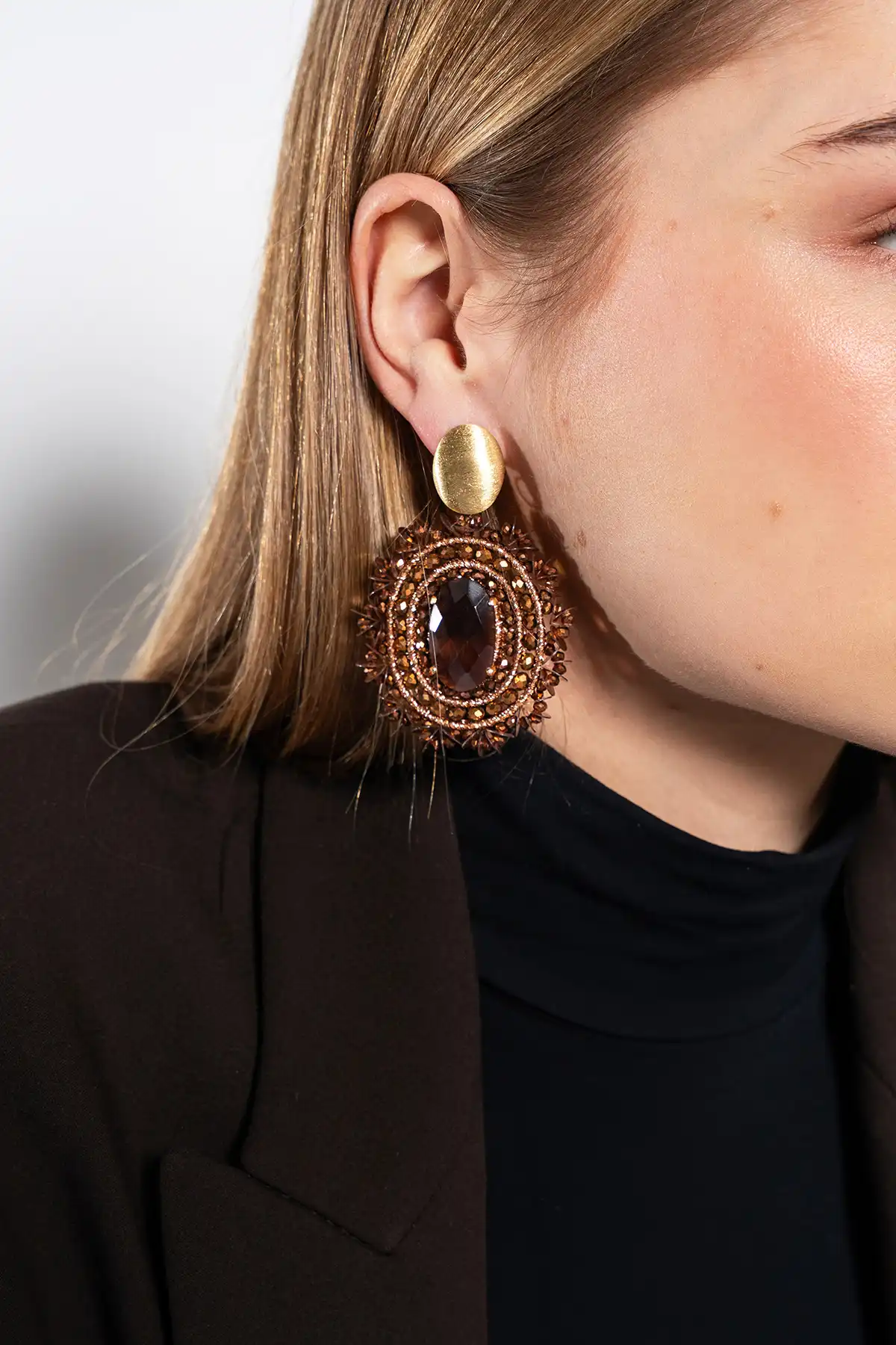 Koperen Oorbel Silk Filled Oval with Sequins L