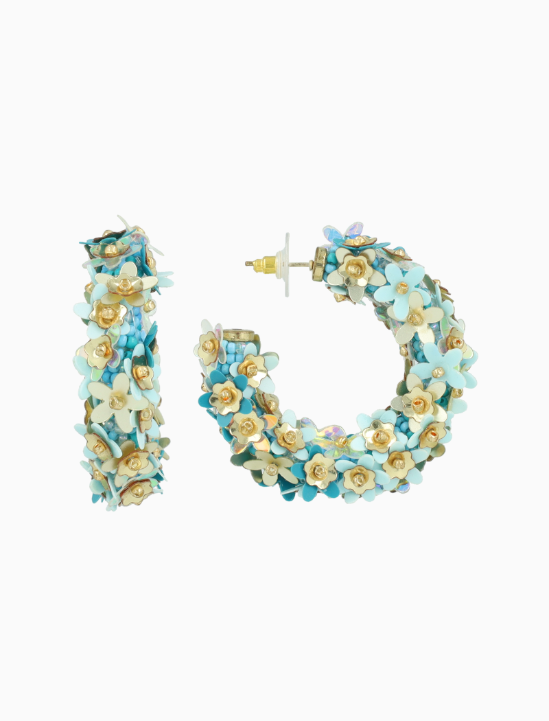 Blue Earrings Jasmine Sequin Flower Creole M
