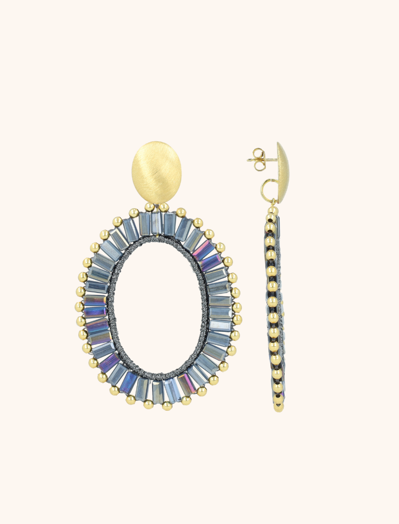 Metallic Blue Earrings Naomi Oval L