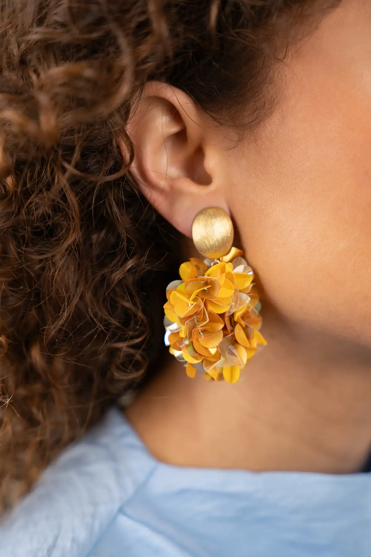 Gele Oorbellen Sas Sequin Oval M Clip