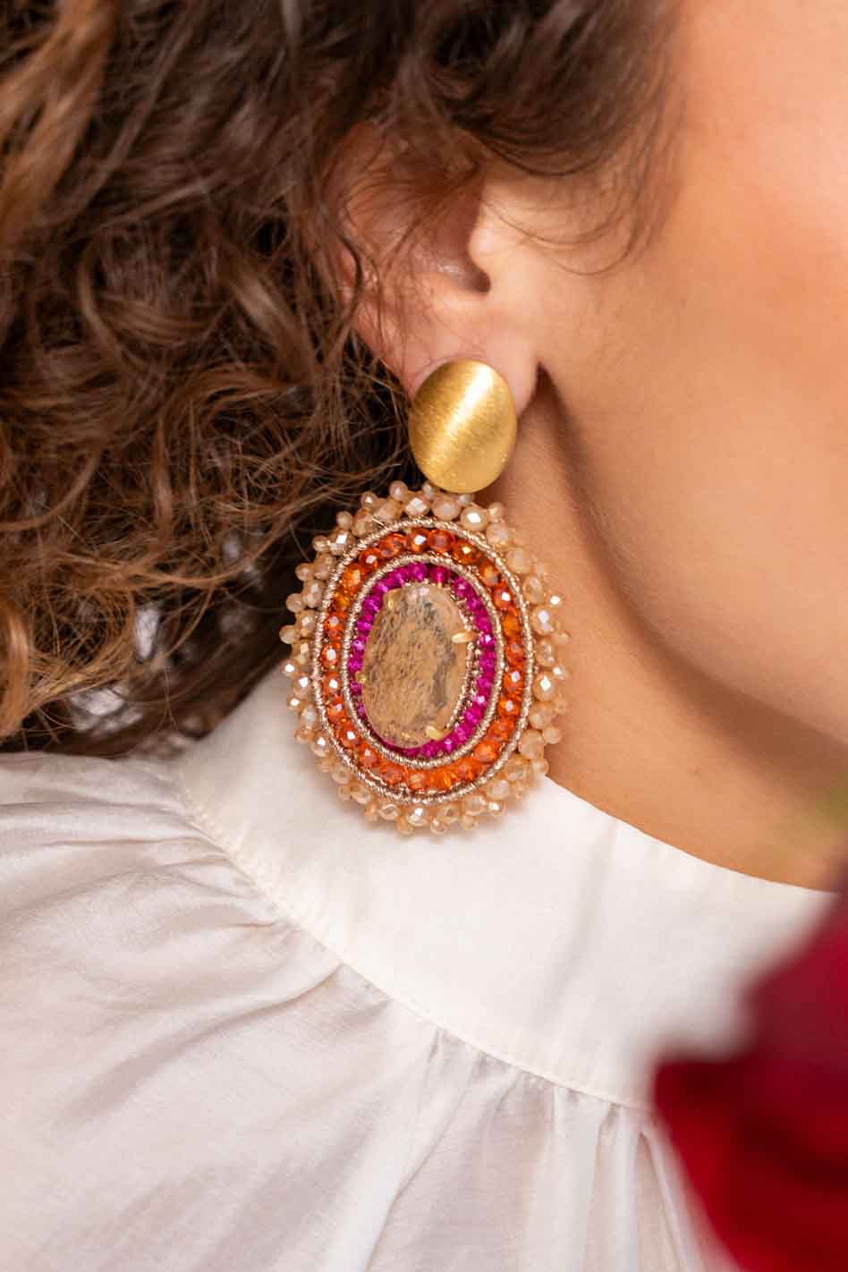 Fuchsia Tangerine Earrings Jamie Oval L With Stone