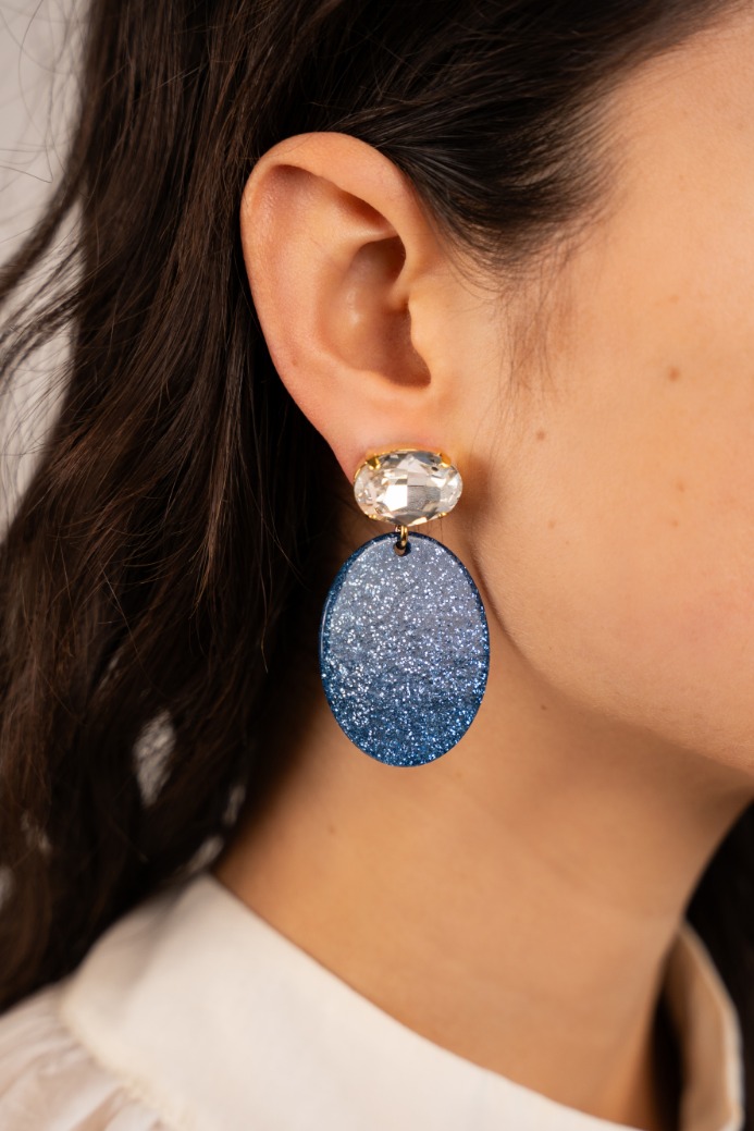 Blue Glitter Earrings Celia Crystal Oval S