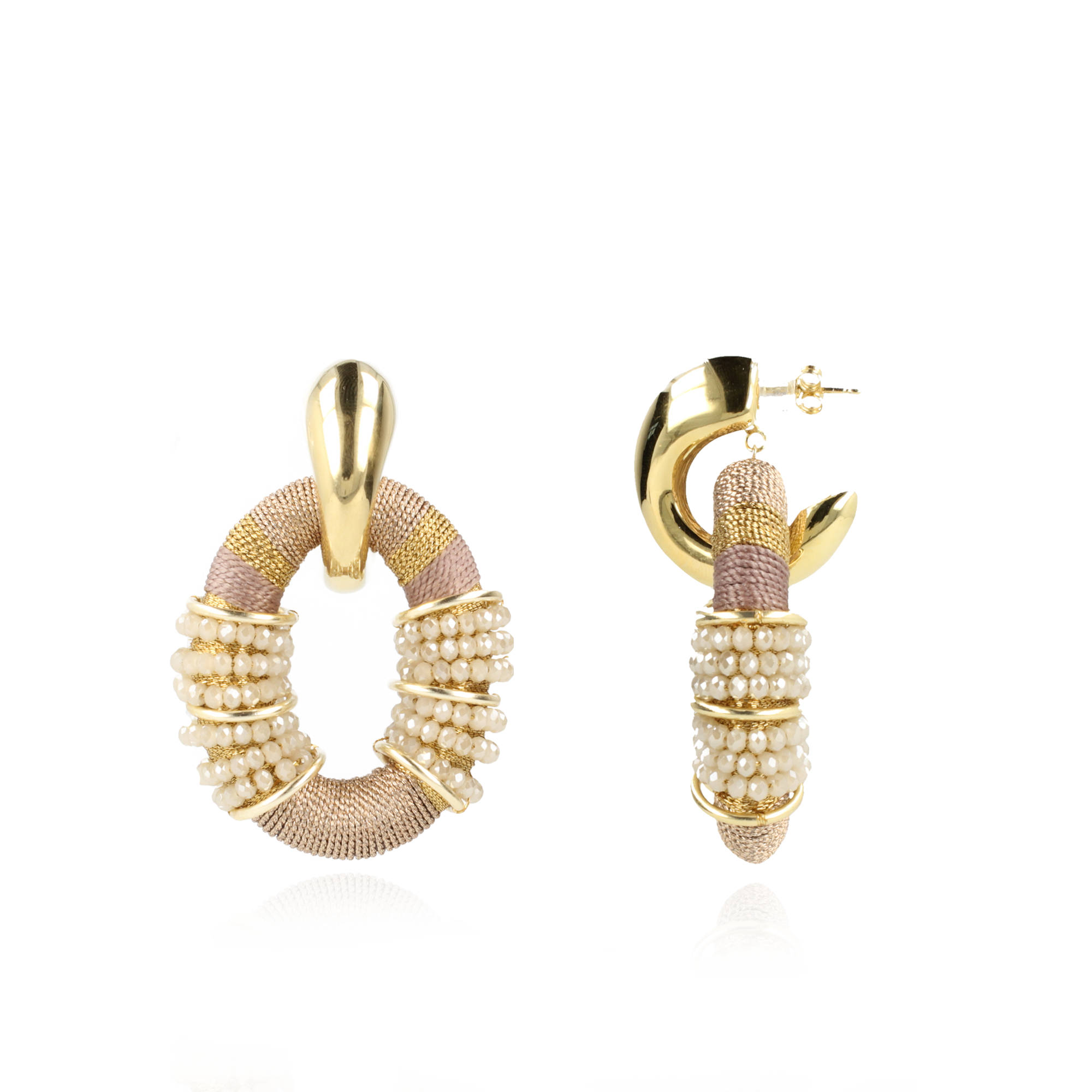 Beige Earrings Combi Oval L Deluxe