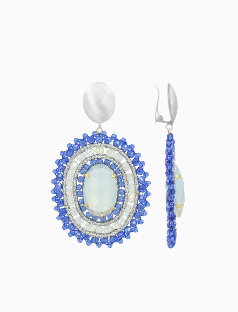 Blauwe Oorbellen Jamie Filled Oval 3 Rings w/ Stone L Clip