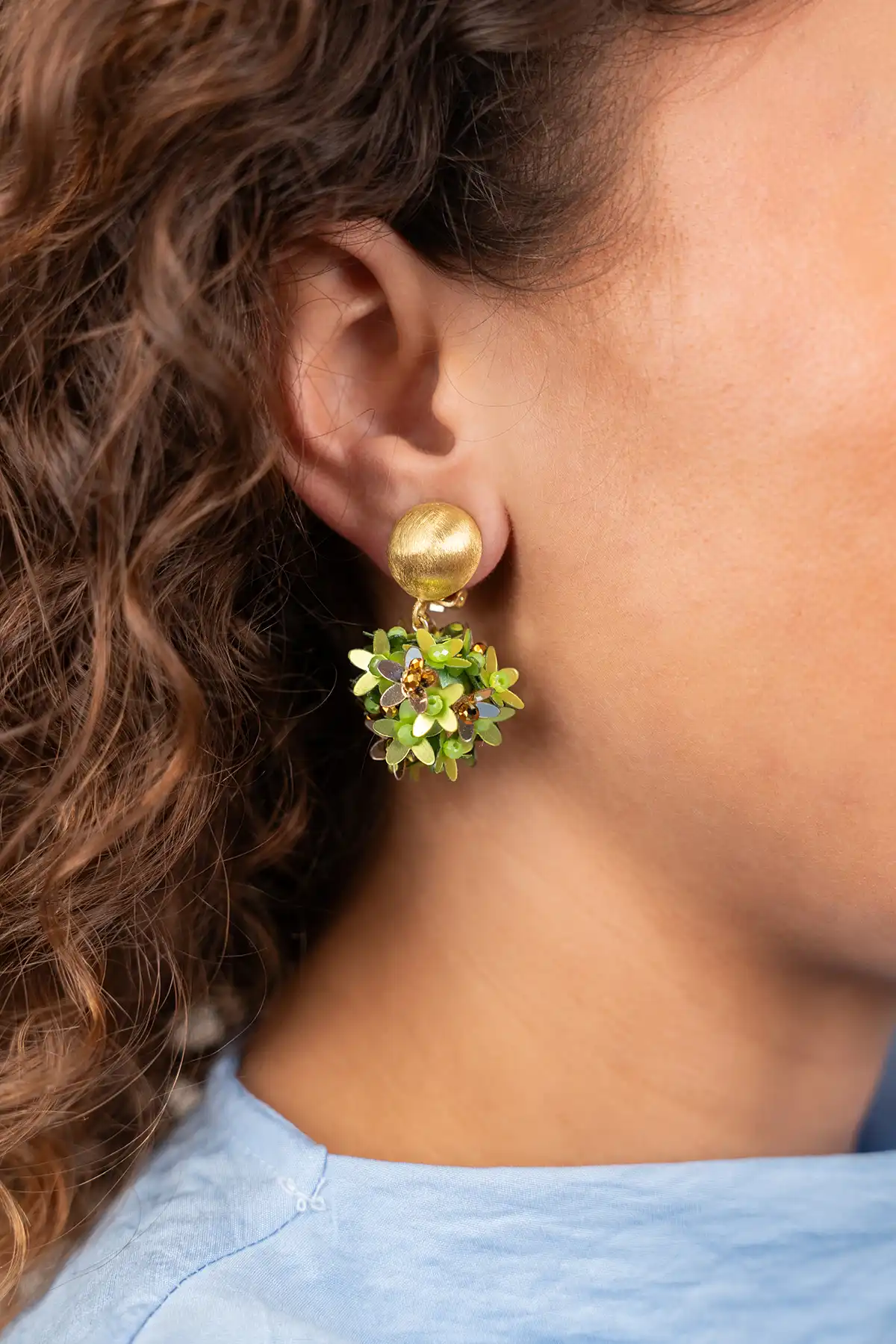 Groene Oorbellen Daisy Sequin Flower Globe S Clip