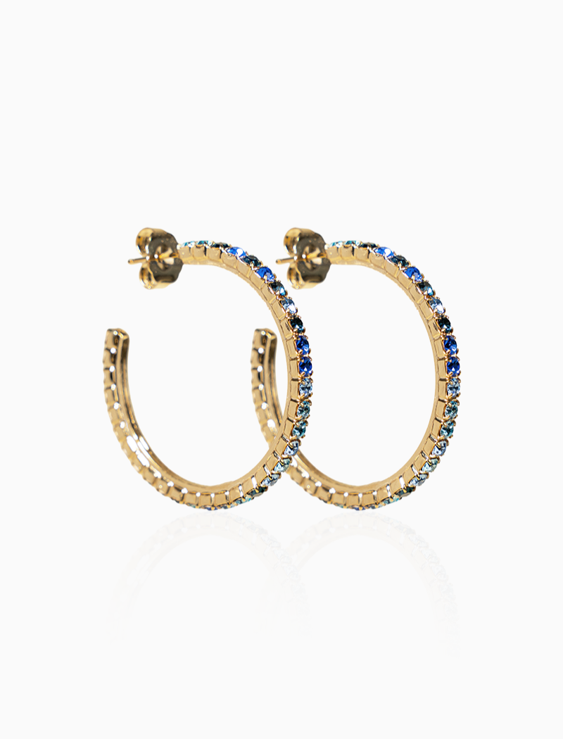 Gouden Oorbellen Tennis Creool Multi Blue Fine Stones L Noor