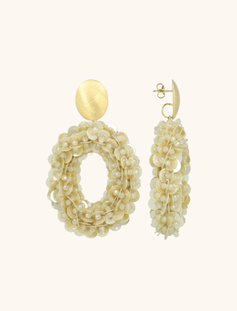 Beige Oorbellen Jace Open Oval w/ Beads L