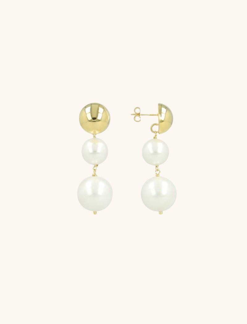 Two Sized Round Ball Ohrringe - Perle  