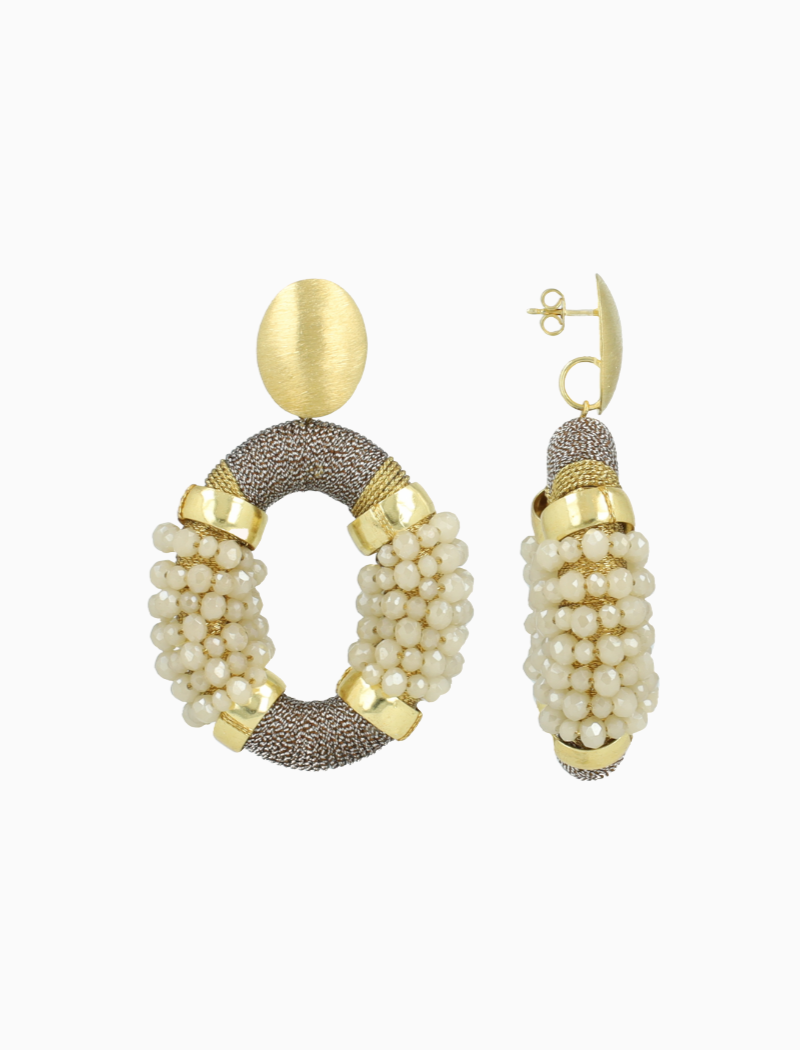 Beige Oorbellen Caroline Combi Oval L Premium