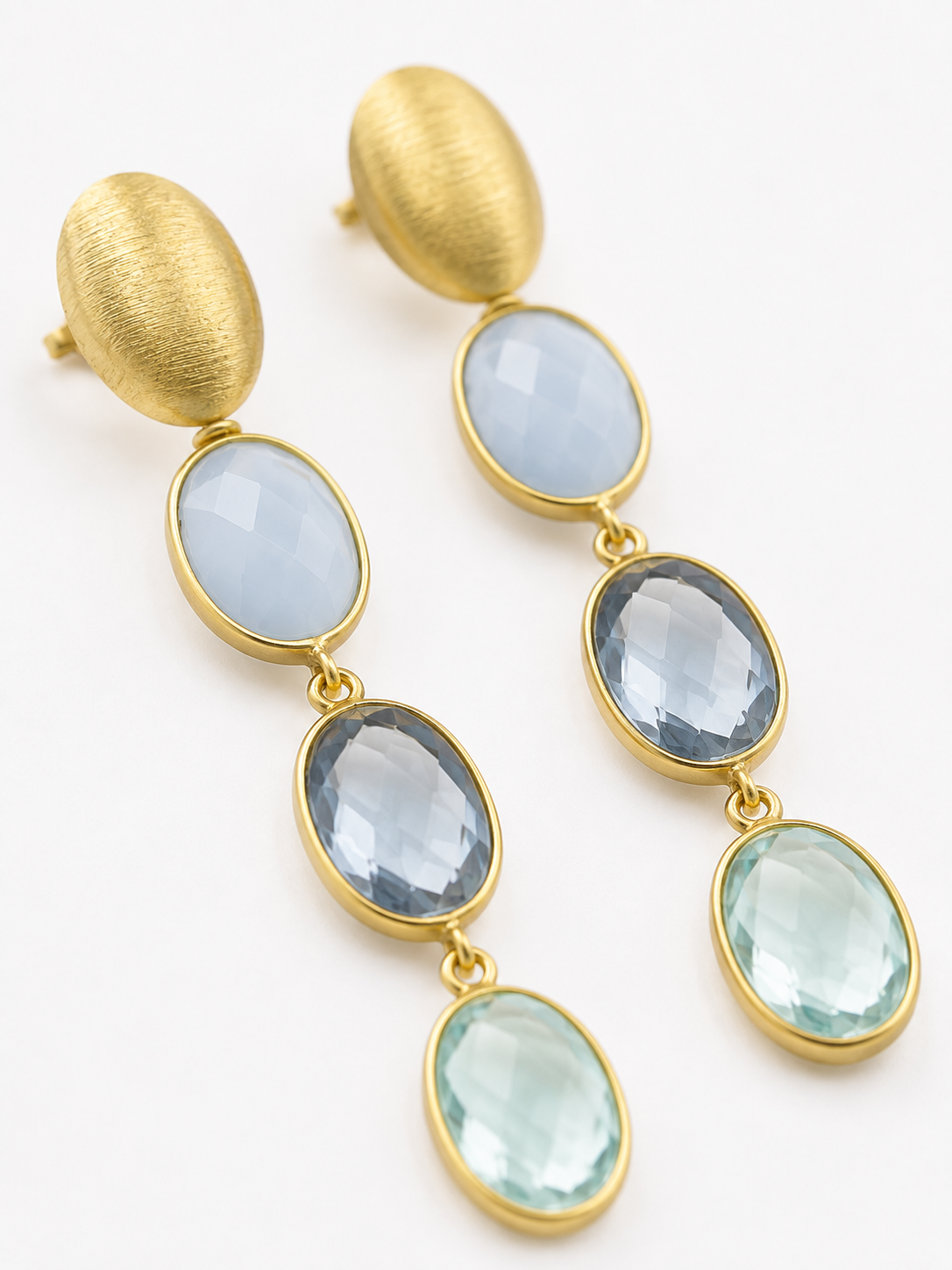 Blue Earrings Three Framed Stones April