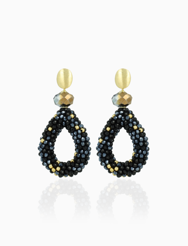 Zwart/Gouden Metallic Quartz Oorbellen Drop L