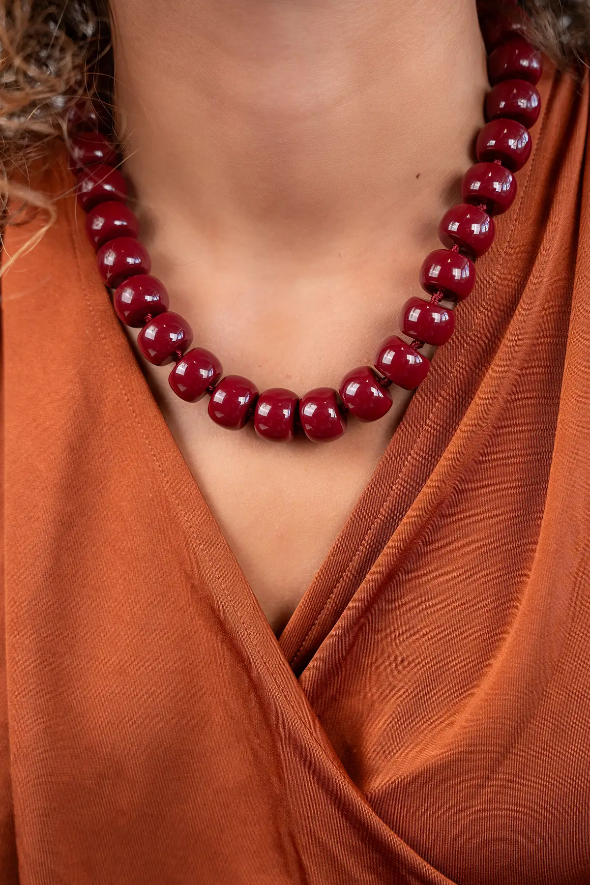 Bordeaux Ketting met Rondel Steentjes