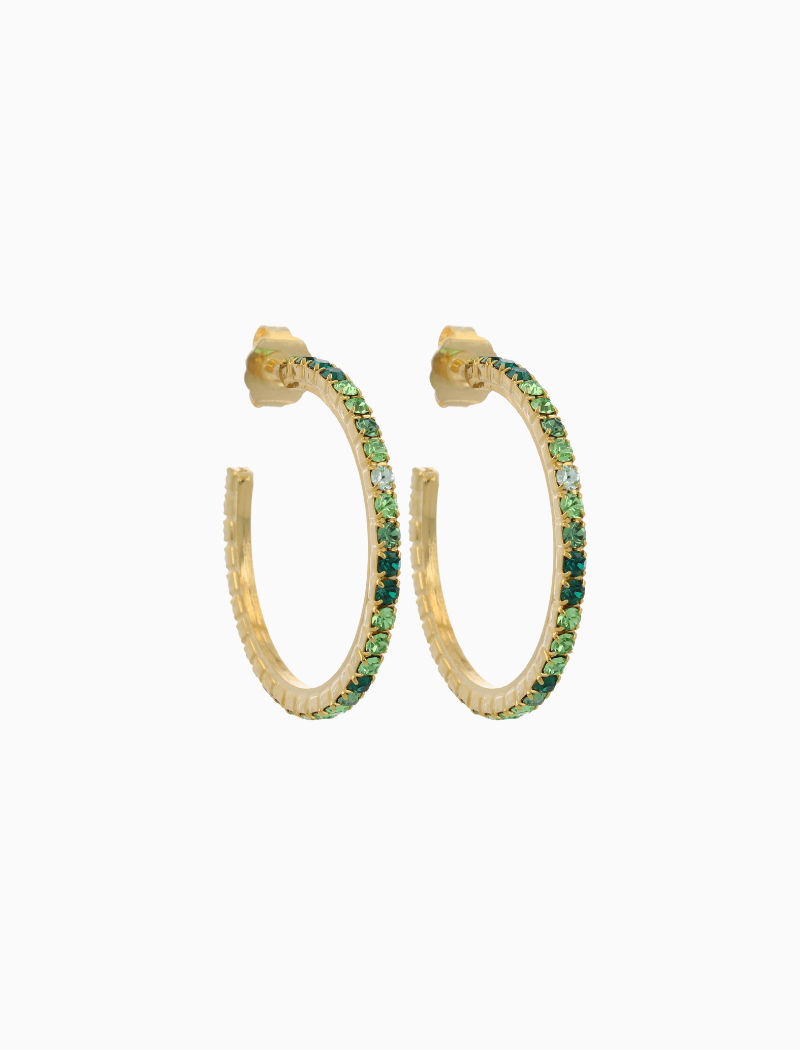 Gouden Oorbellen Tennis Creool Multi Green Fine Stones L Noor