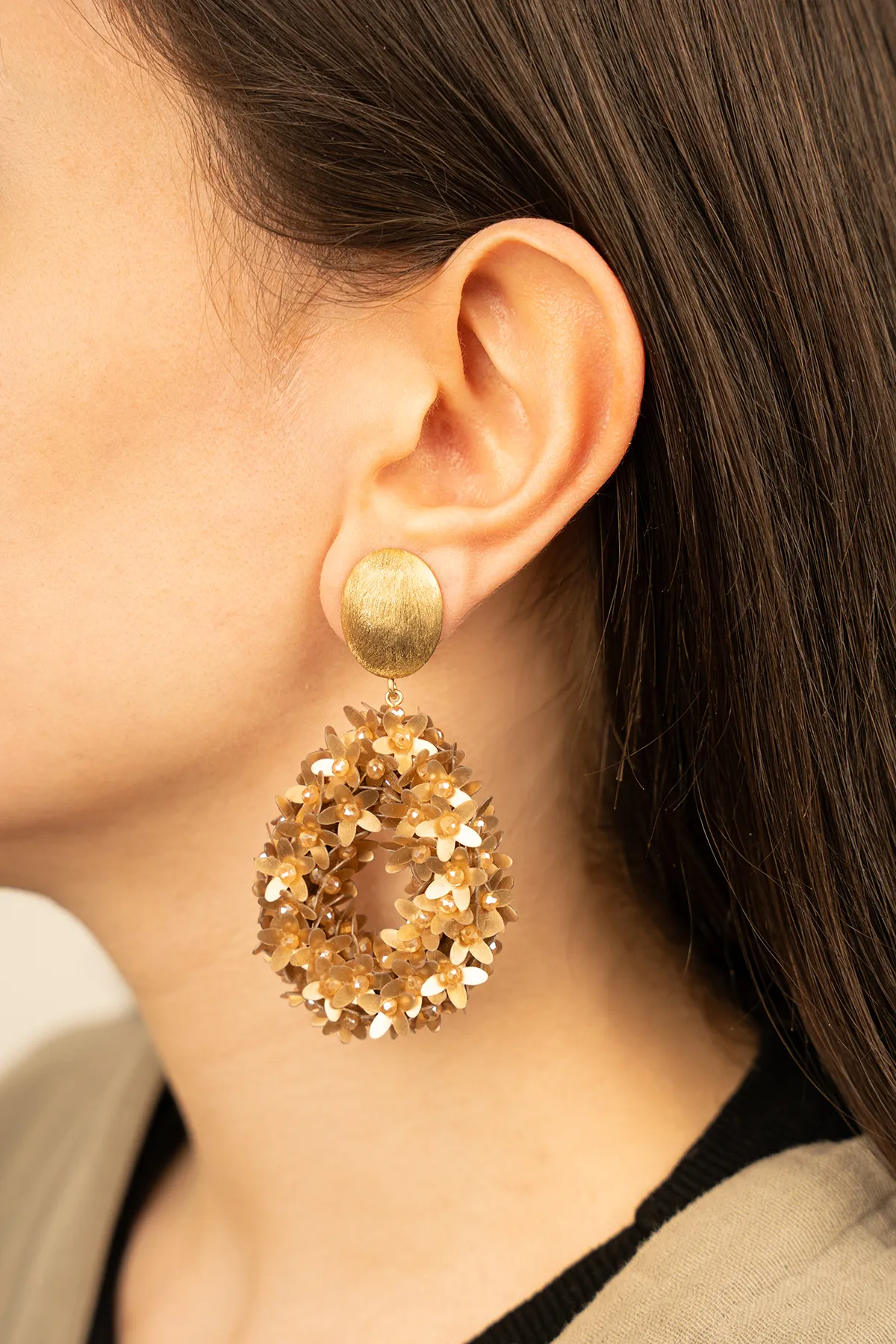 Dark Nude Oorbellen Ivy Flower Drop L Clip