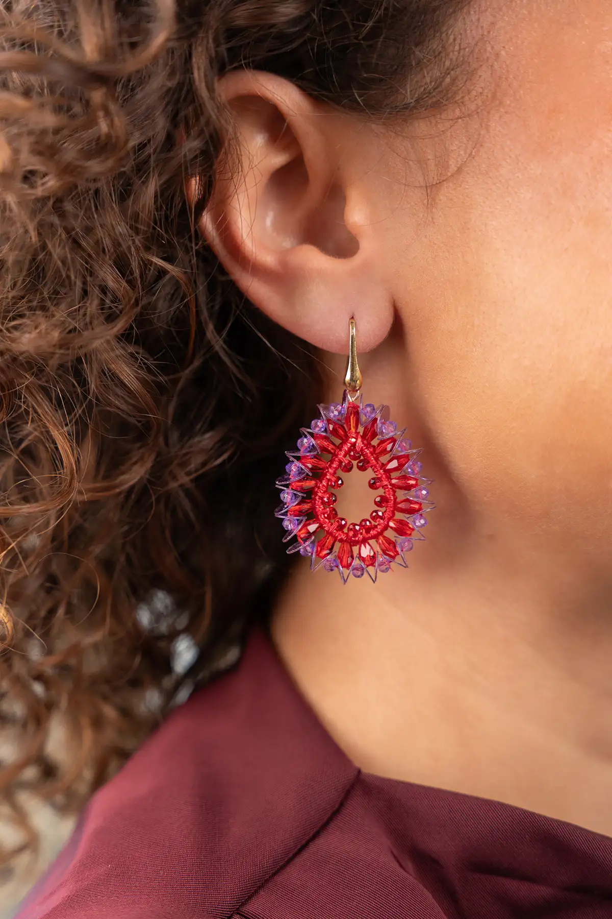 Neon Rode Oorbellen Drop Kristallenl S Sequins Robin