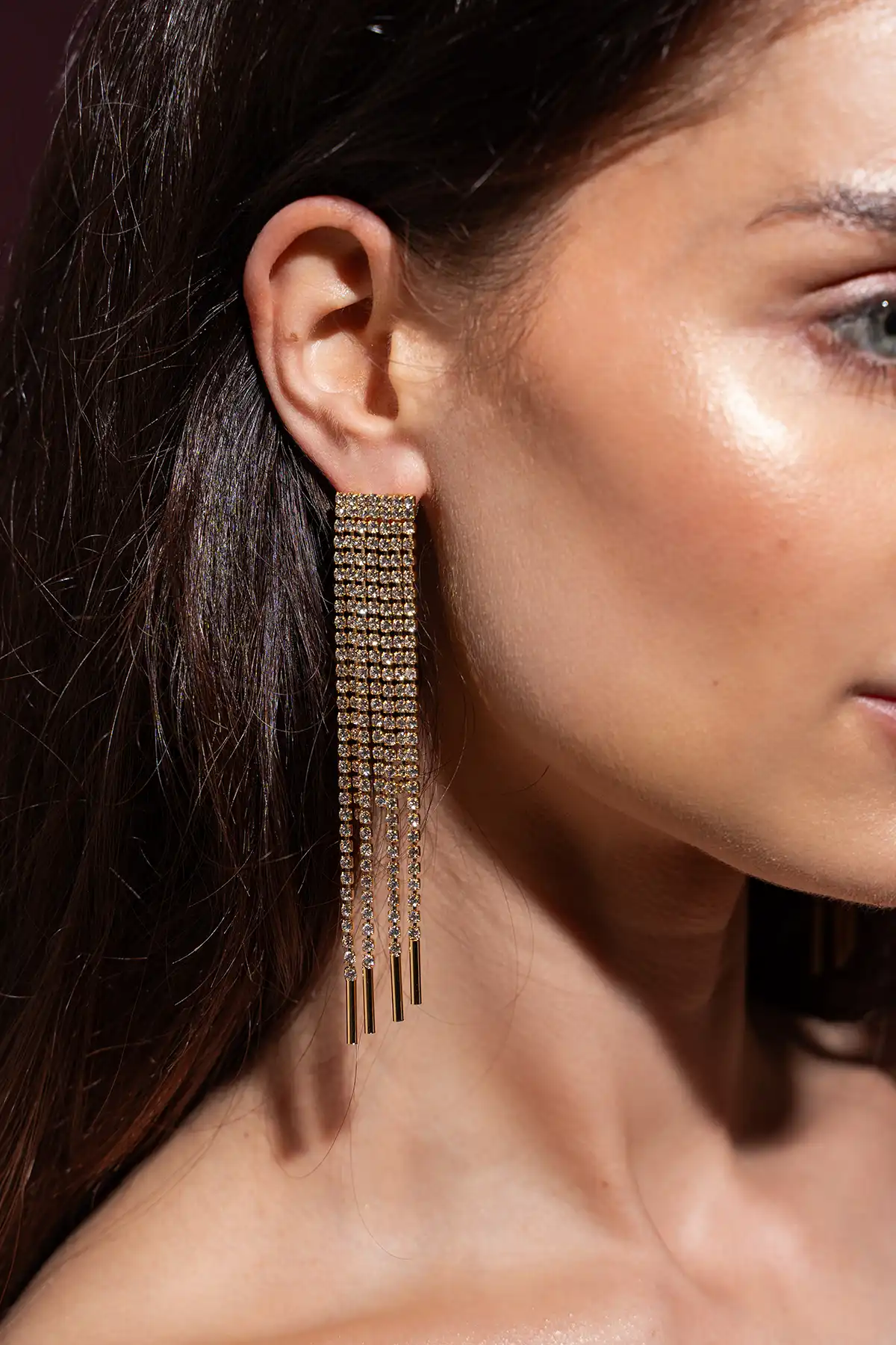 Kristalkleurige Strass Oorbellen Waterfall Square Mies