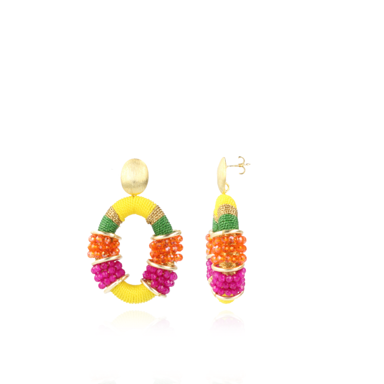 Fuchsia Orange earrings Elle Glassberry Combie Oval Deluxe M