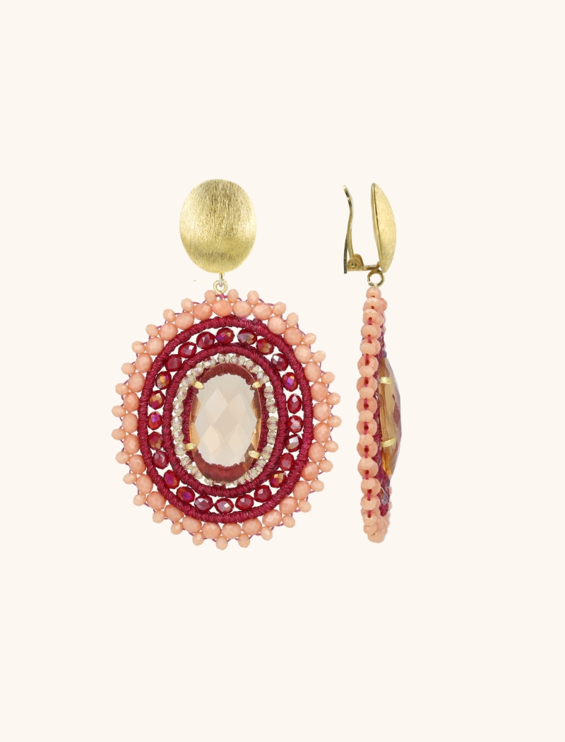 Liver Dust Earrings Jamie Filled Oval 3 Rings with Stone L Clip