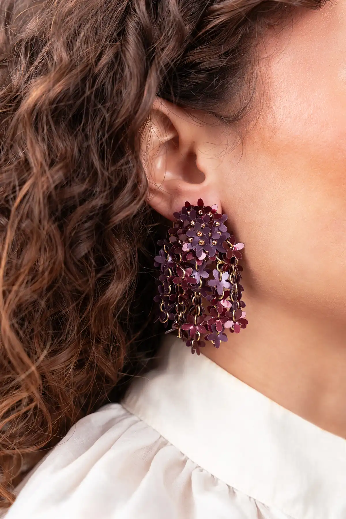 Bordeaux Rode Oorbellen Sequin Flower Rain Fleur