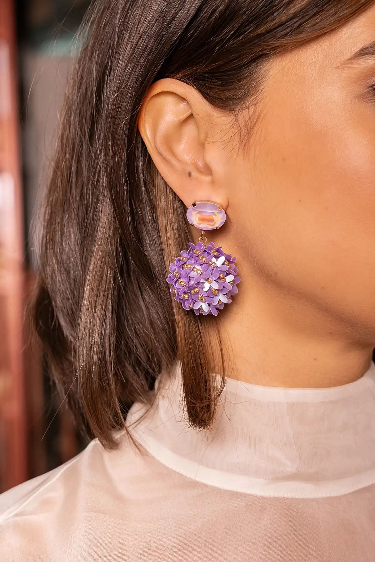 Lilac Earrings Daisy Globe L Flower Strass