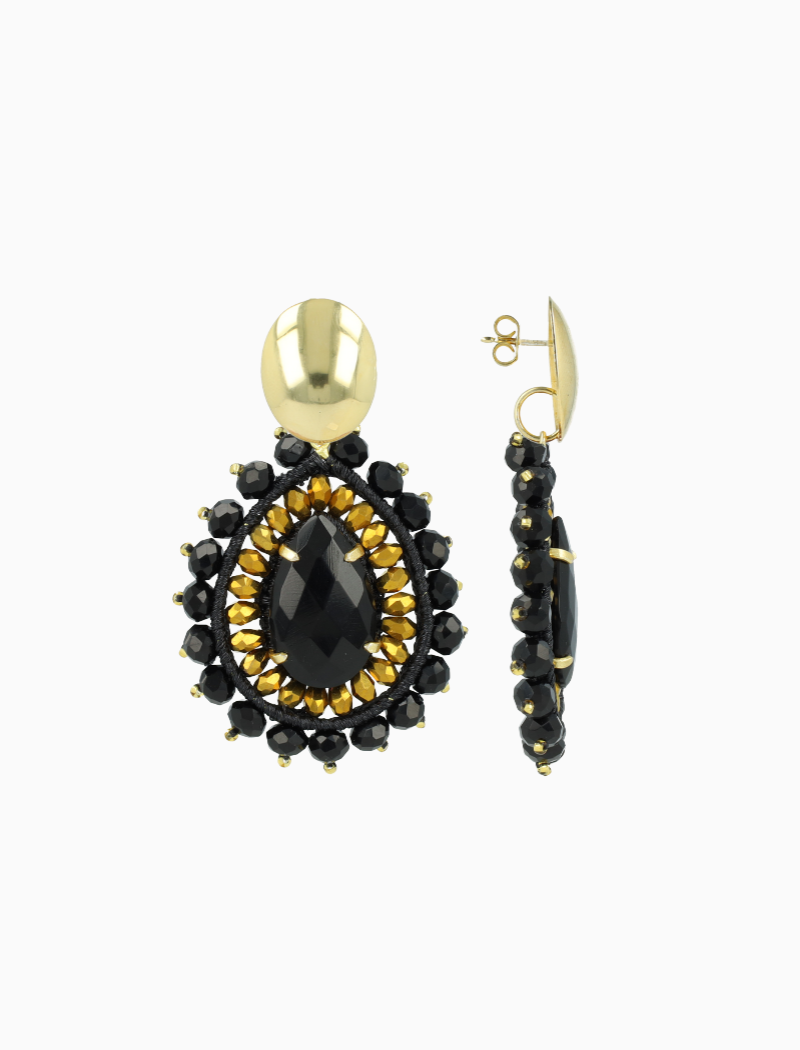Zwarte Goudkleurige Oorbellen Berber Druppel L