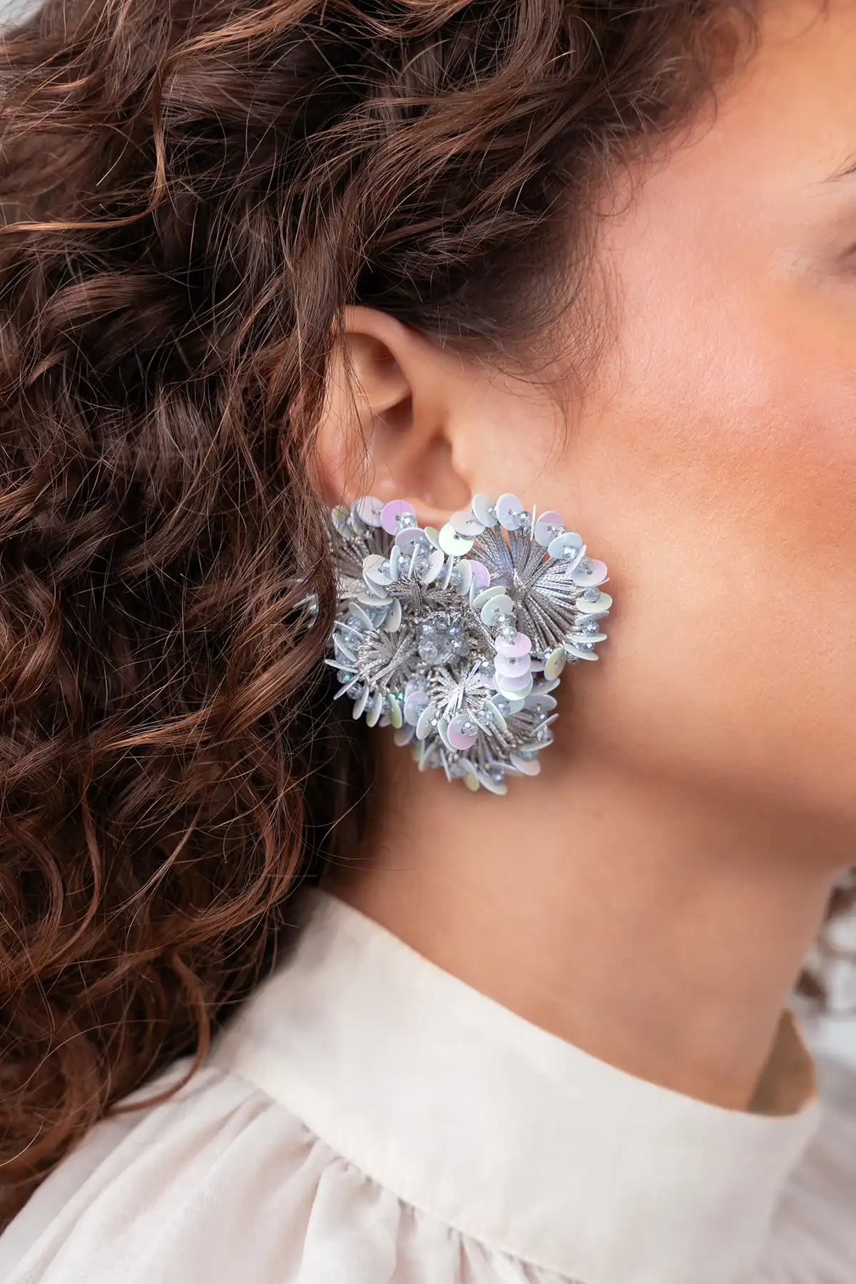 Blue Earrings Flower w/ Sequins Clip Earring L Aster