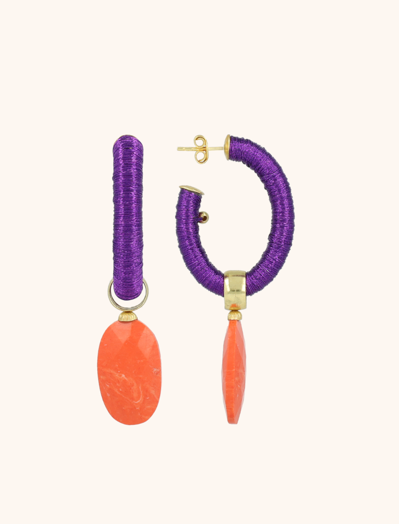 Paarse Oorbellen Evy Oval Creole M Stone Charm 