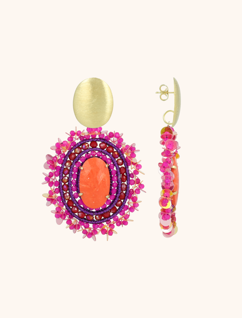Fuchsia Oorbellen Venna Filled Oval with Sequins L 