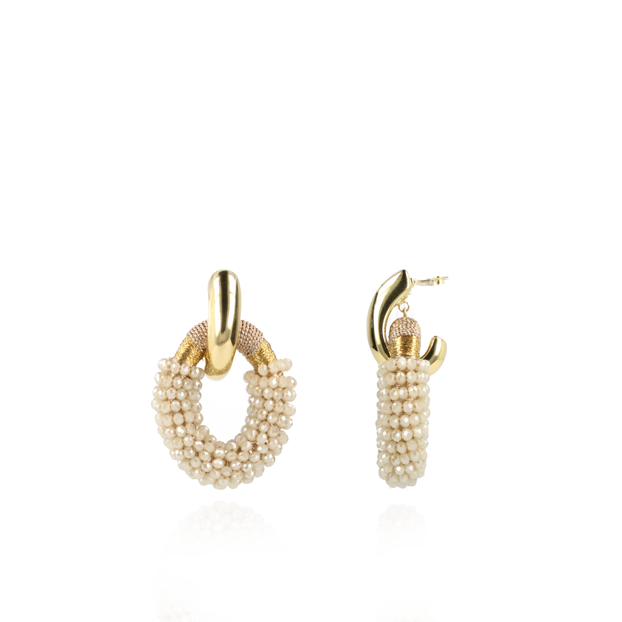 Beige Earrings Combi Oval M Deluxe