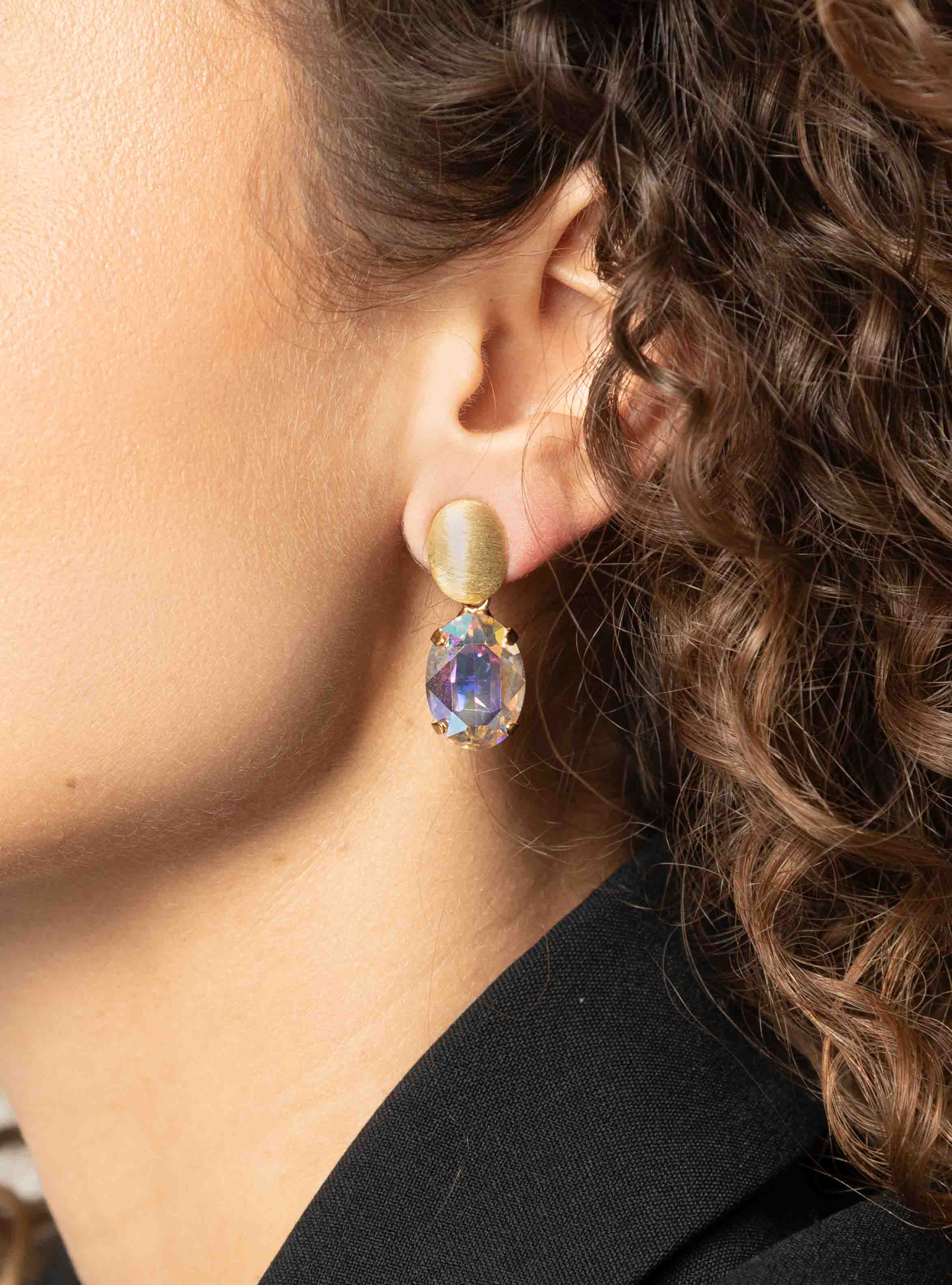 Daan Oorbellen Ovaal Strass Pendant S Peach Powder