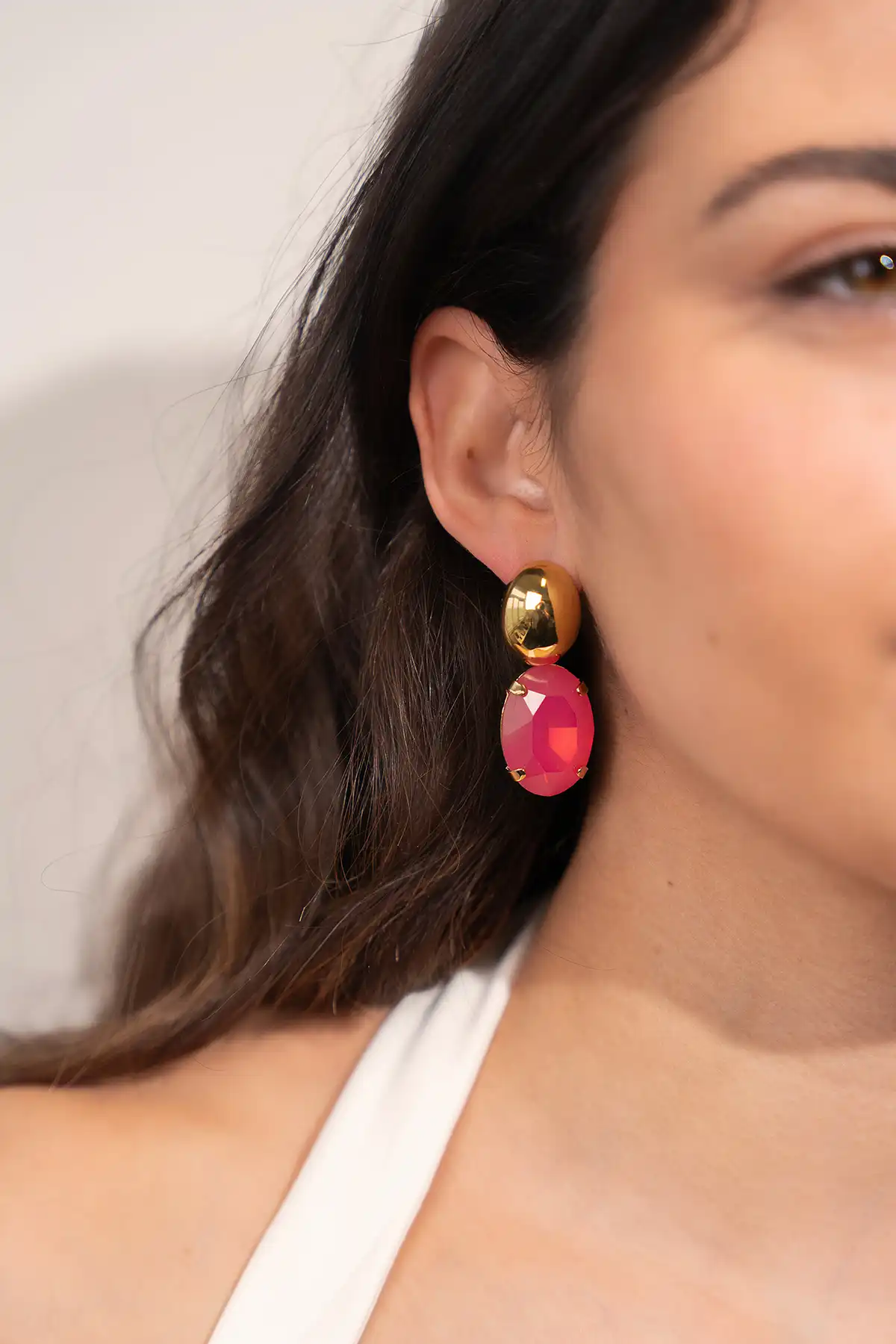 Roze Oorbellen Daan Oval Strass Pendant M