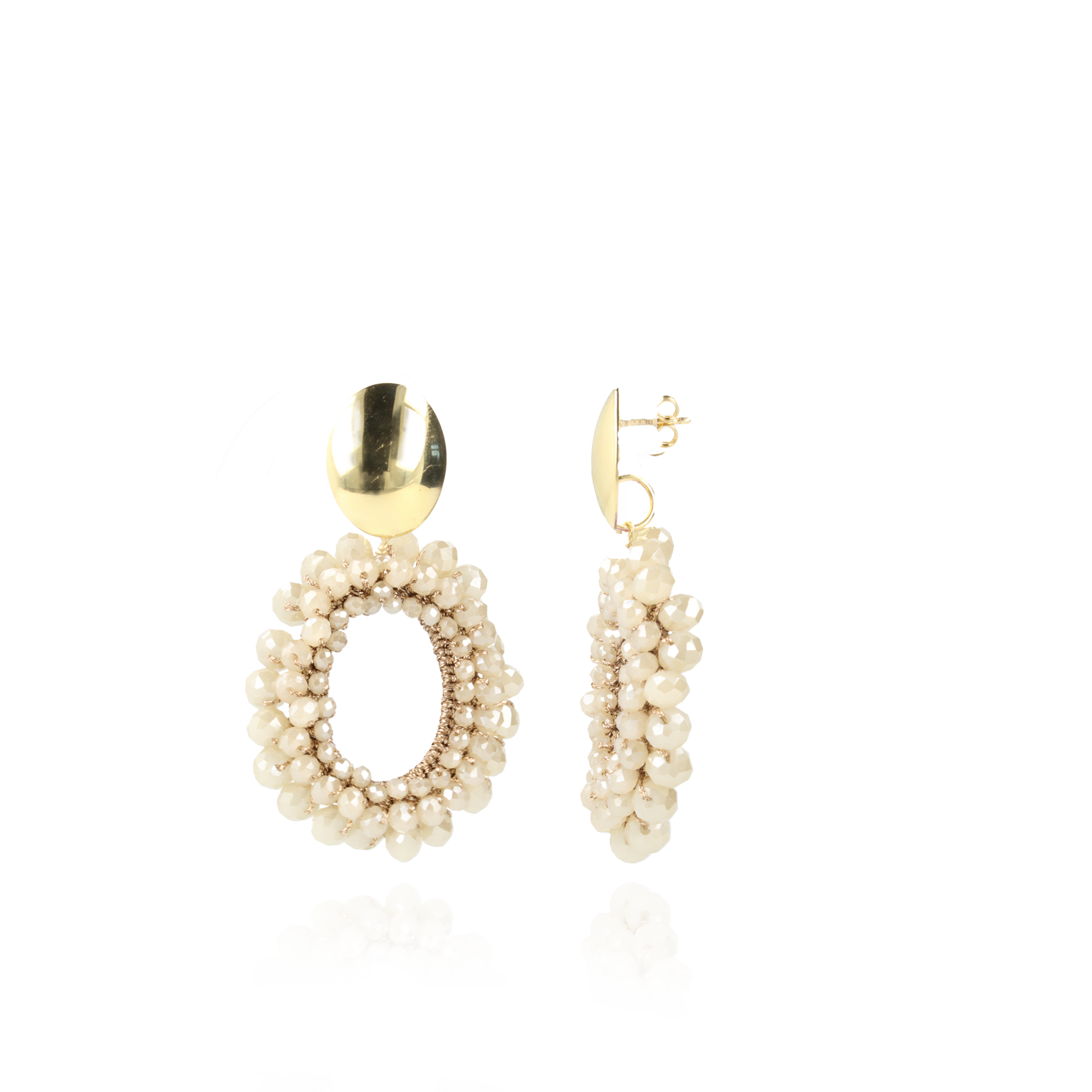 Beige Earrings Ilvy Open Oval Double M