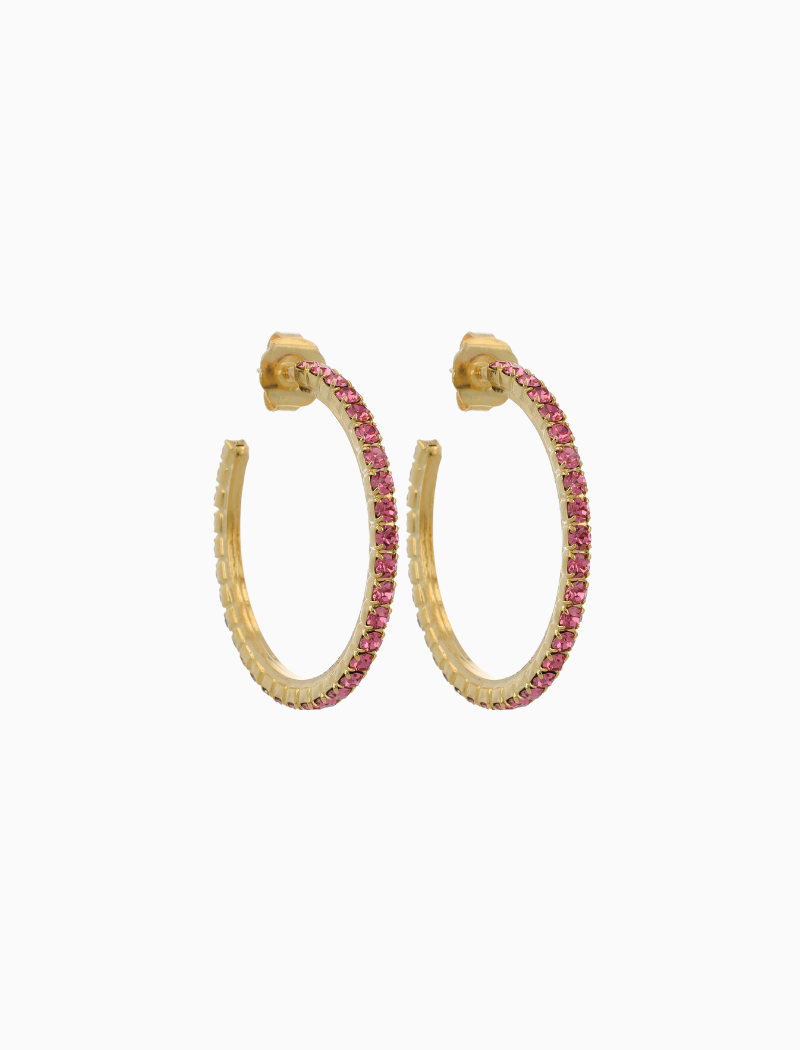 Gouden Oorbellen Tennis Creool Pink Fine Stones L Noor