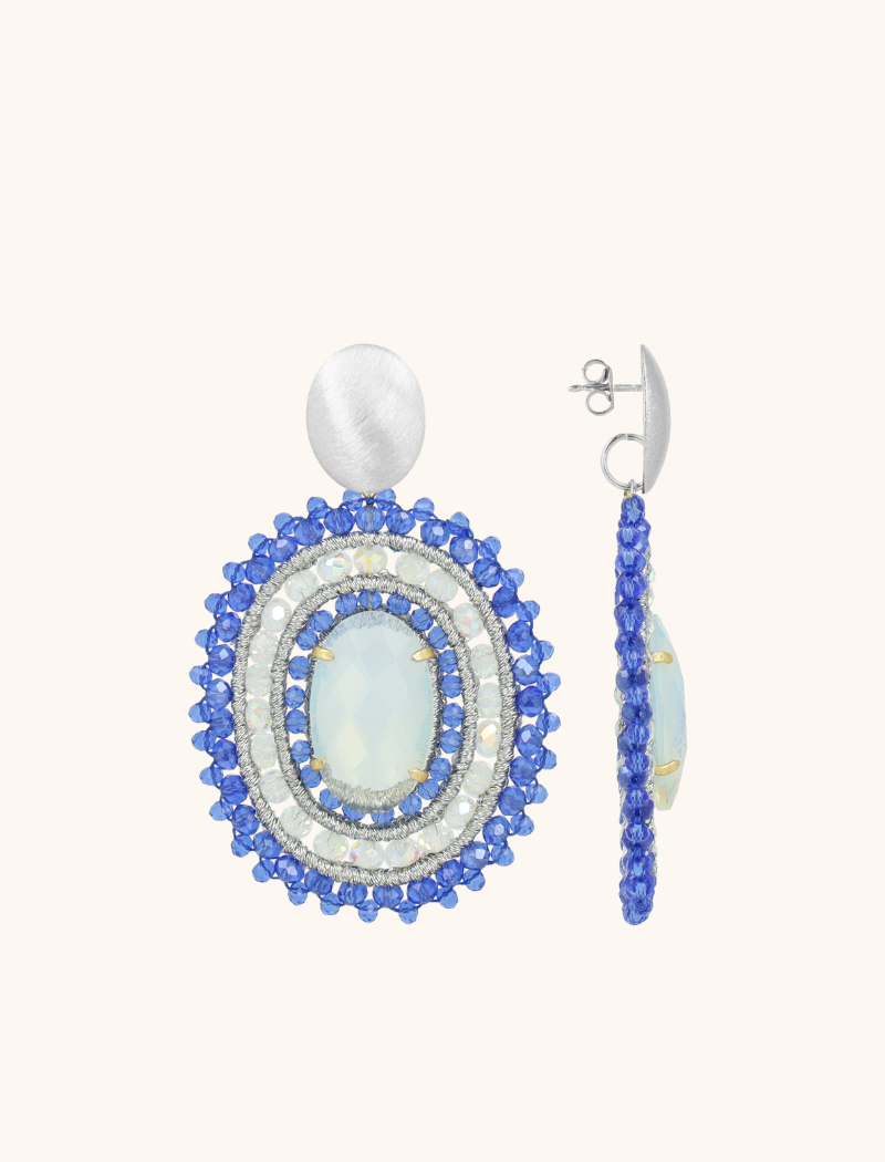 Blue Earrings Jamie Filled Oval 3 Rings w/ Stone L